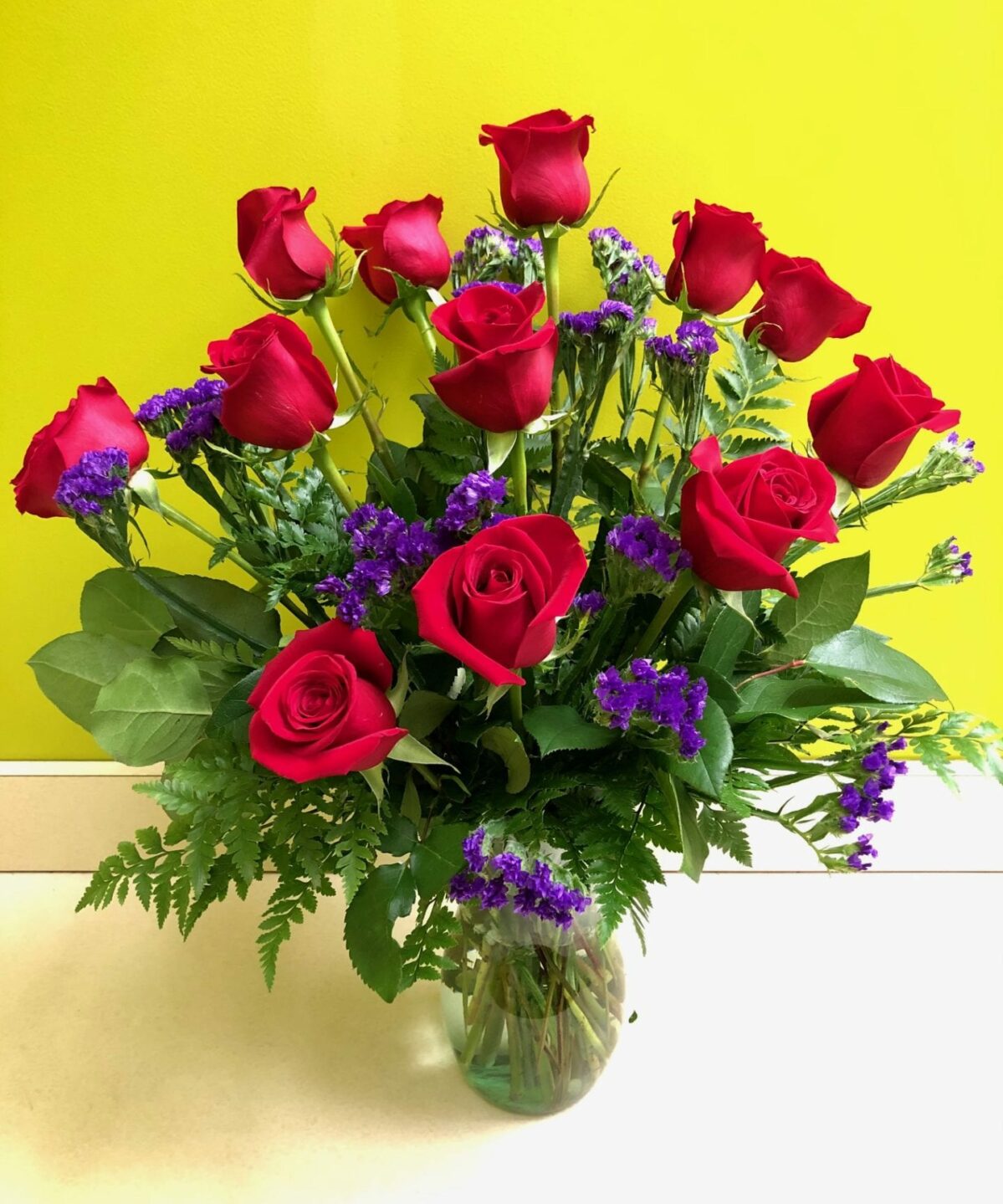 Dozen Roses with Statice