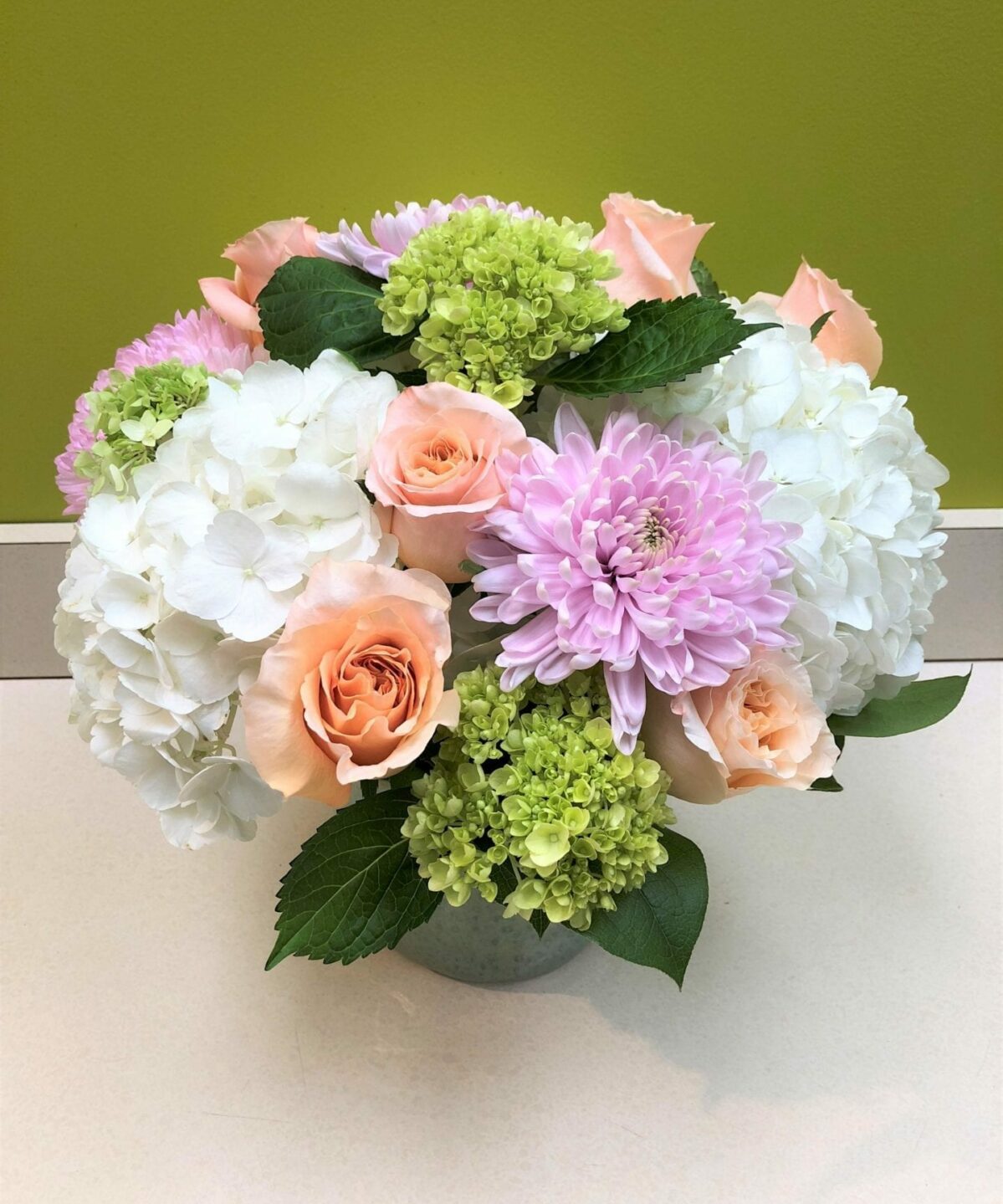 Green, Purple and White Floral Arrangement - Bergen County, NJ