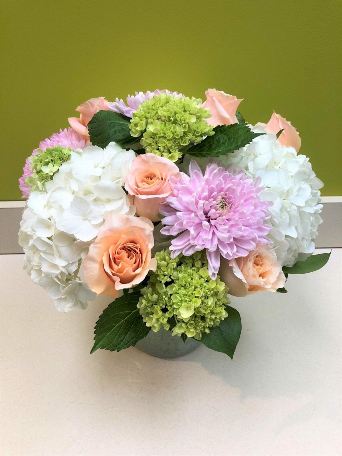 Green, Purple and White Floral Arrangement - Bergen County, NJ
