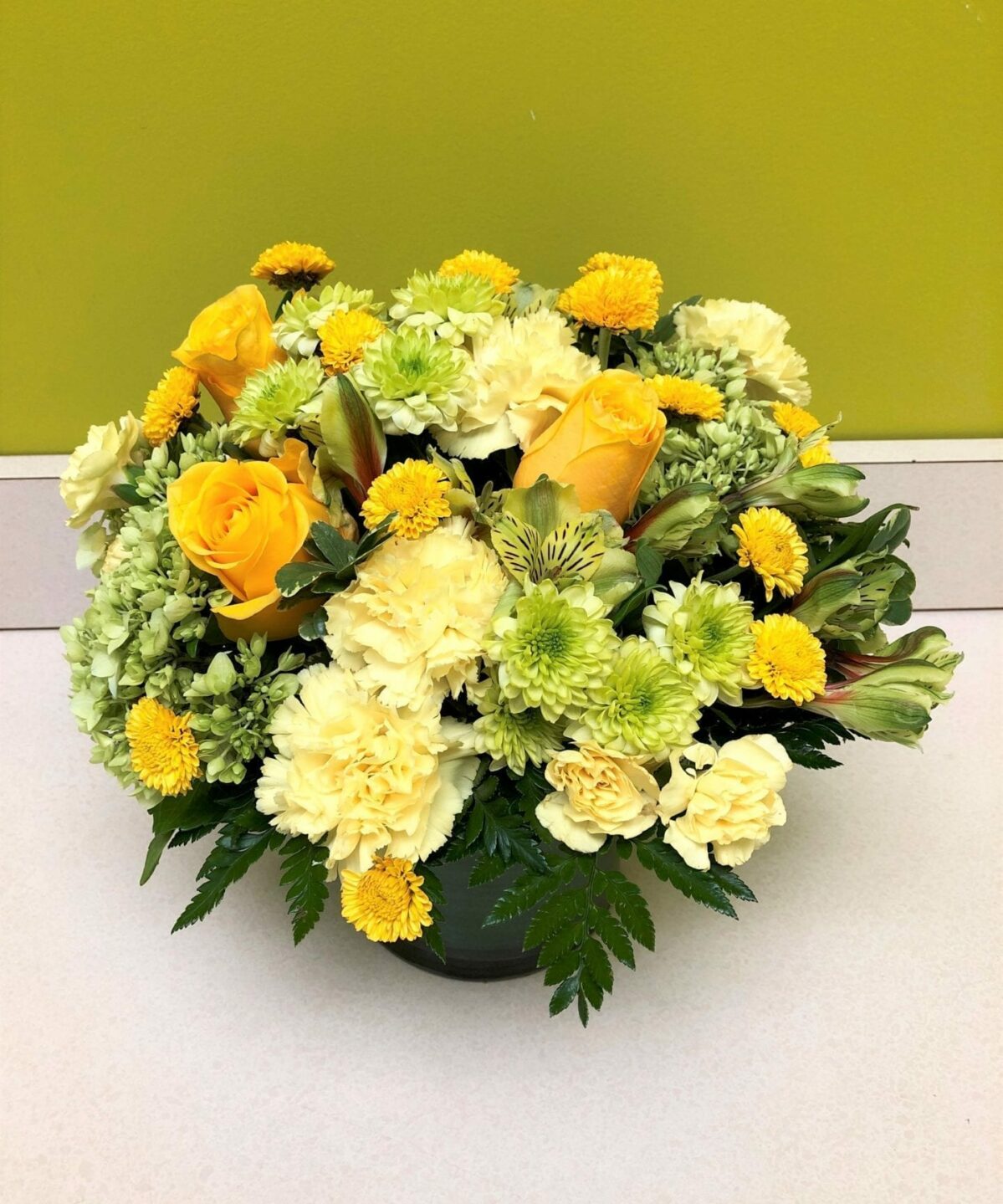 Pale Green & Yellow Floral Arrangement - Bergen County, NJ